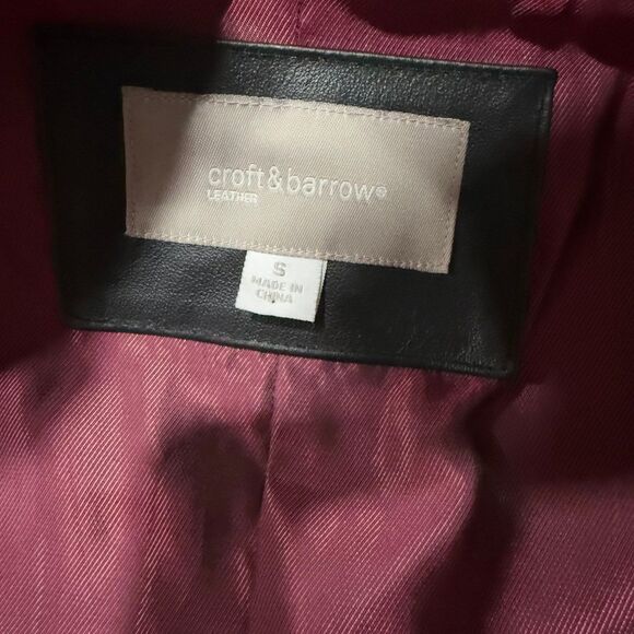 Women's Size S Black Leather Jacket Zip / Tie Front Coat Small Croft & Barrow - Picture 3 of 7